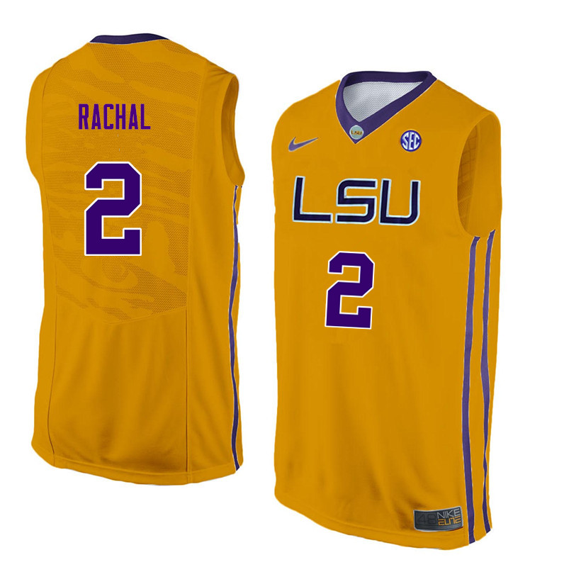 Men #2 Brandon Rachal LSU Tigers College Basketball Jerseys Sale-Yellow